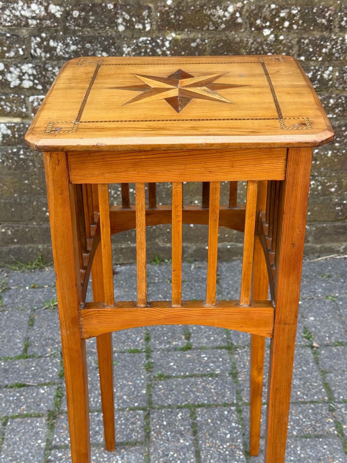 Vintage Inlaid Plant Stand Edwardian Style Wooden Side Table photo for sale