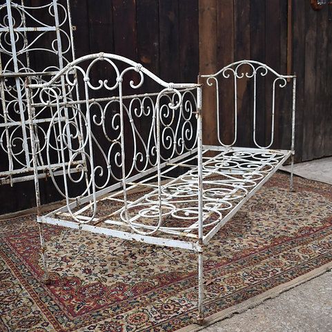 Antique 19th Century French Wrought Iron Folding Day Bed Childs's Cot Bench Pair photo vinterior