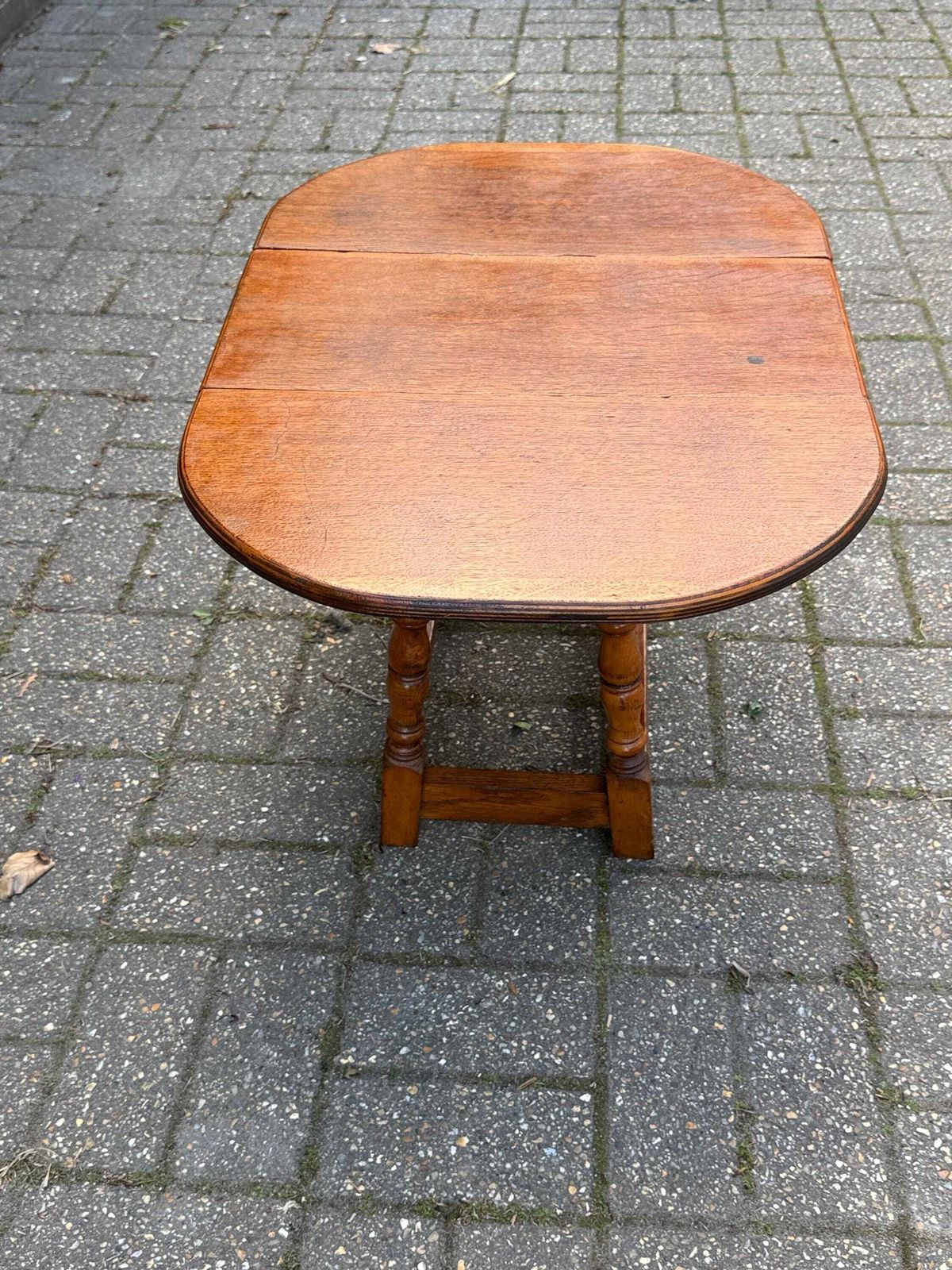 photo buy Vintage Oak Drop Leaf Table With Inlaid Edge Detail Turned Legs Farmhouse Style