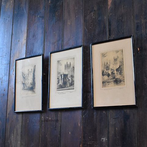 Antique Featherstone Robson Canterbury Chester Worchester Catheral Etching Trio photo buy