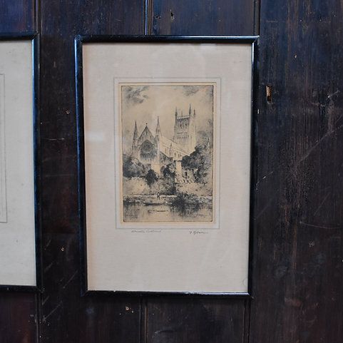 photo furniture Antique Featherstone Robson Canterbury Chester Worchester Catheral Etching Trio
