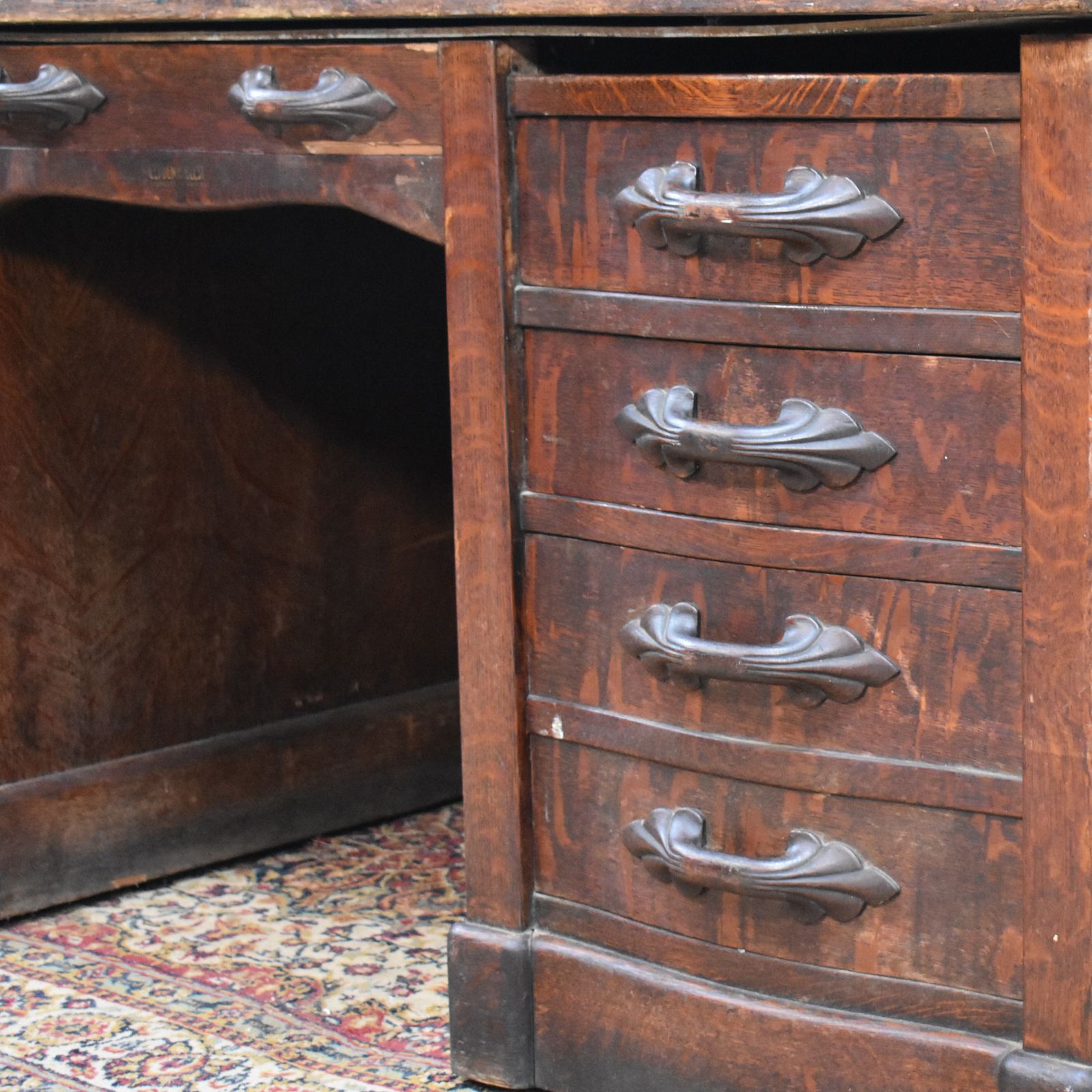 photo for sale Antique Leyden And Van Beest Oak Twin Pedistal Country House Large Estate Desk