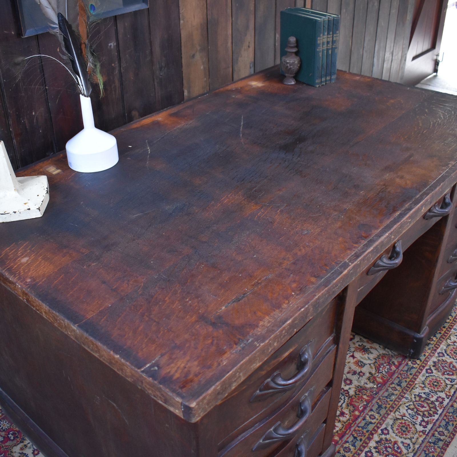 photo buy Antique Leyden And Van Beest Oak Twin Pedistal Country House Large Estate Desk