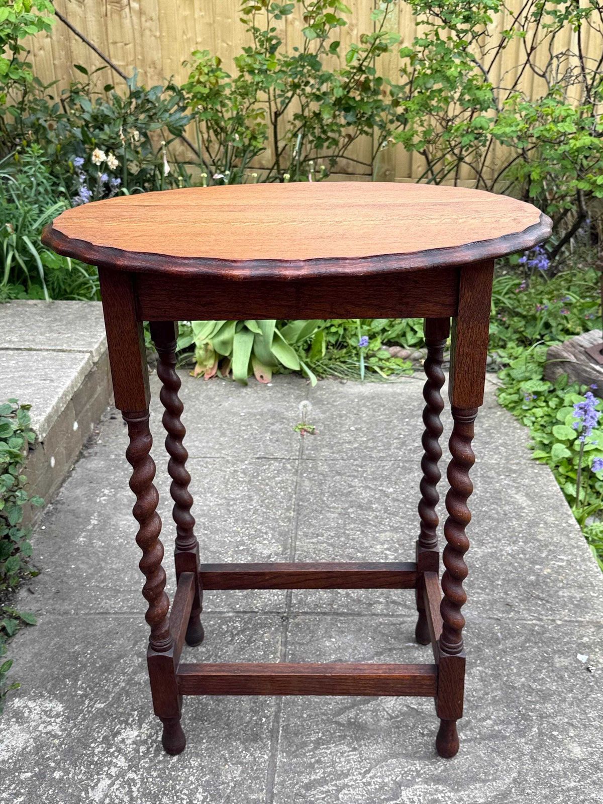 Vintage Oak Barley Twist Side Table, Bobbin Leg Occasional Table photo furniture