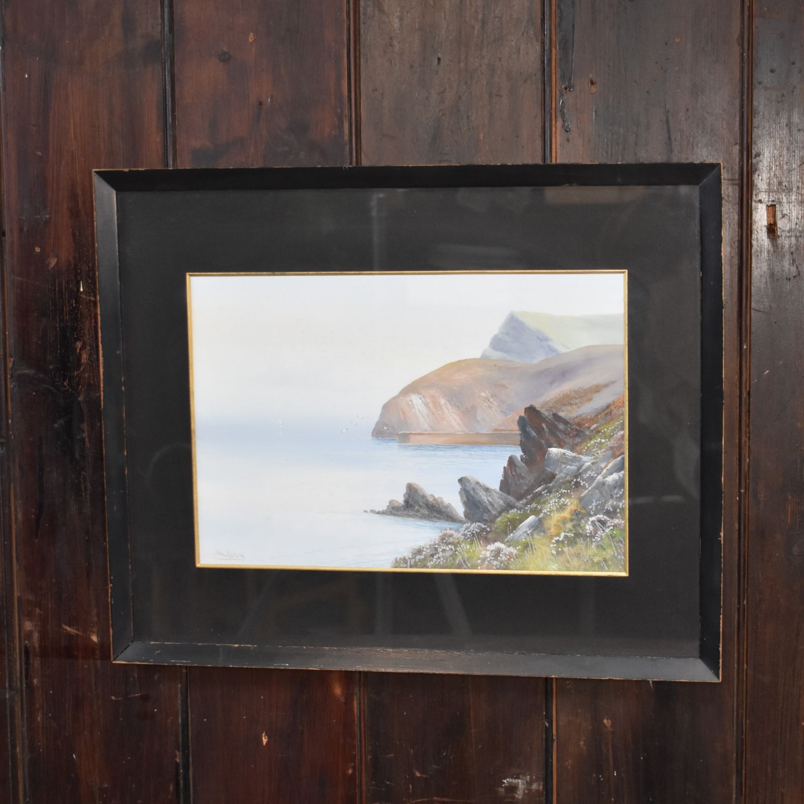 Antique Reginald Daniel Sherrin J Whiteley Seacape Watercolour Painting