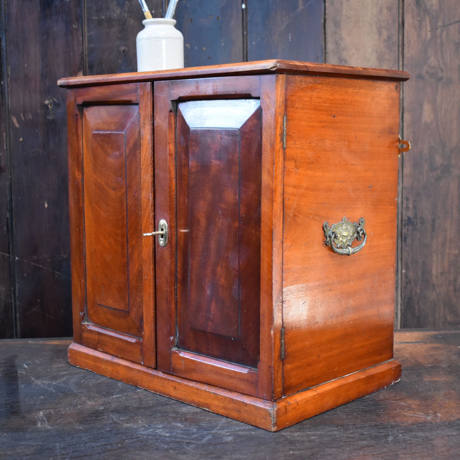 Antique Victorian Mahogany Campaign Carry Handle Bathroom Kitchen Wall Cabinet