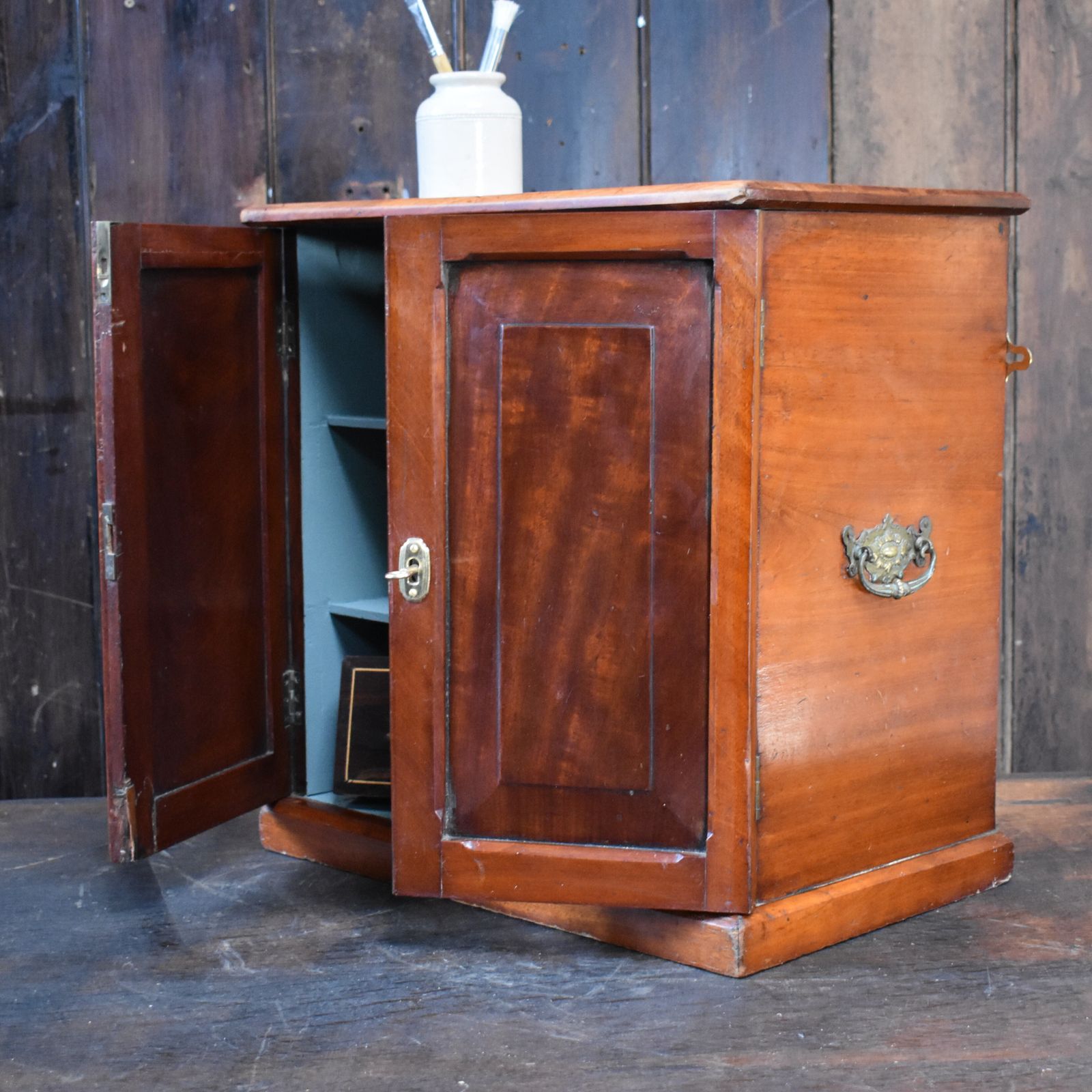 Antique Victorian Mahogany Campaign Carry Handle Bathroom Kitchen Wall Cabinet photo vinterior
