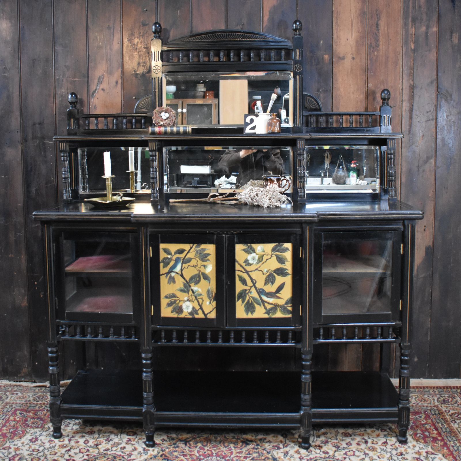 Antique Woof & Whitaker Aesthetic Movement Ebonised Gilt Bird Sideboard Buffet photo furniture