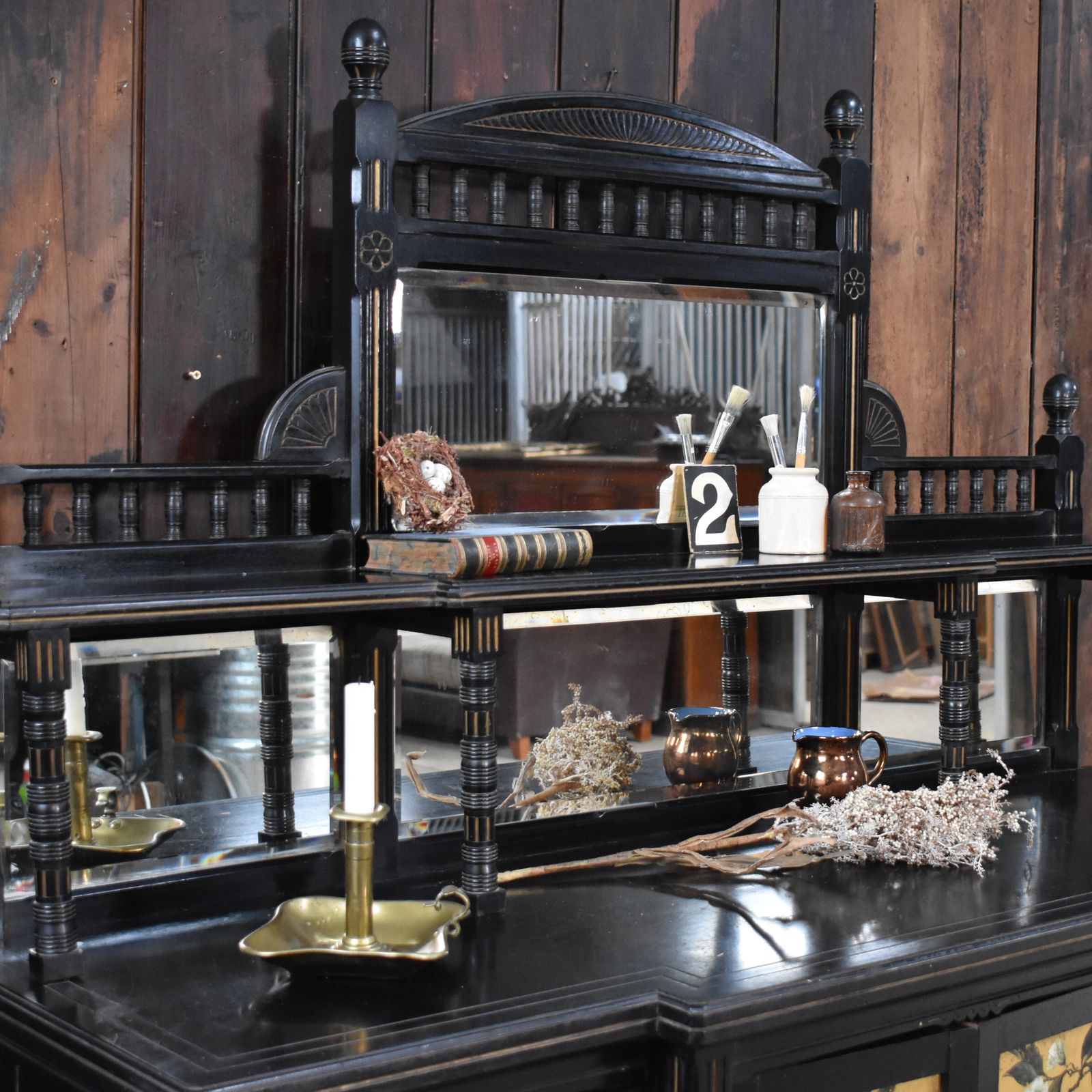 Antique Woof & Whitaker Aesthetic Movement Ebonised Gilt Bird Sideboard Buffet photo vintage