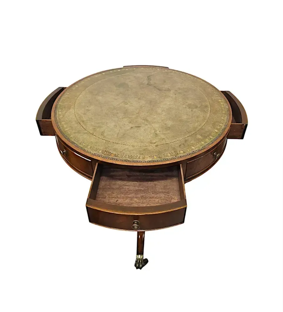 A Stunning Early 20th Century Leather Top Revolving Drum Table photo 2571.0