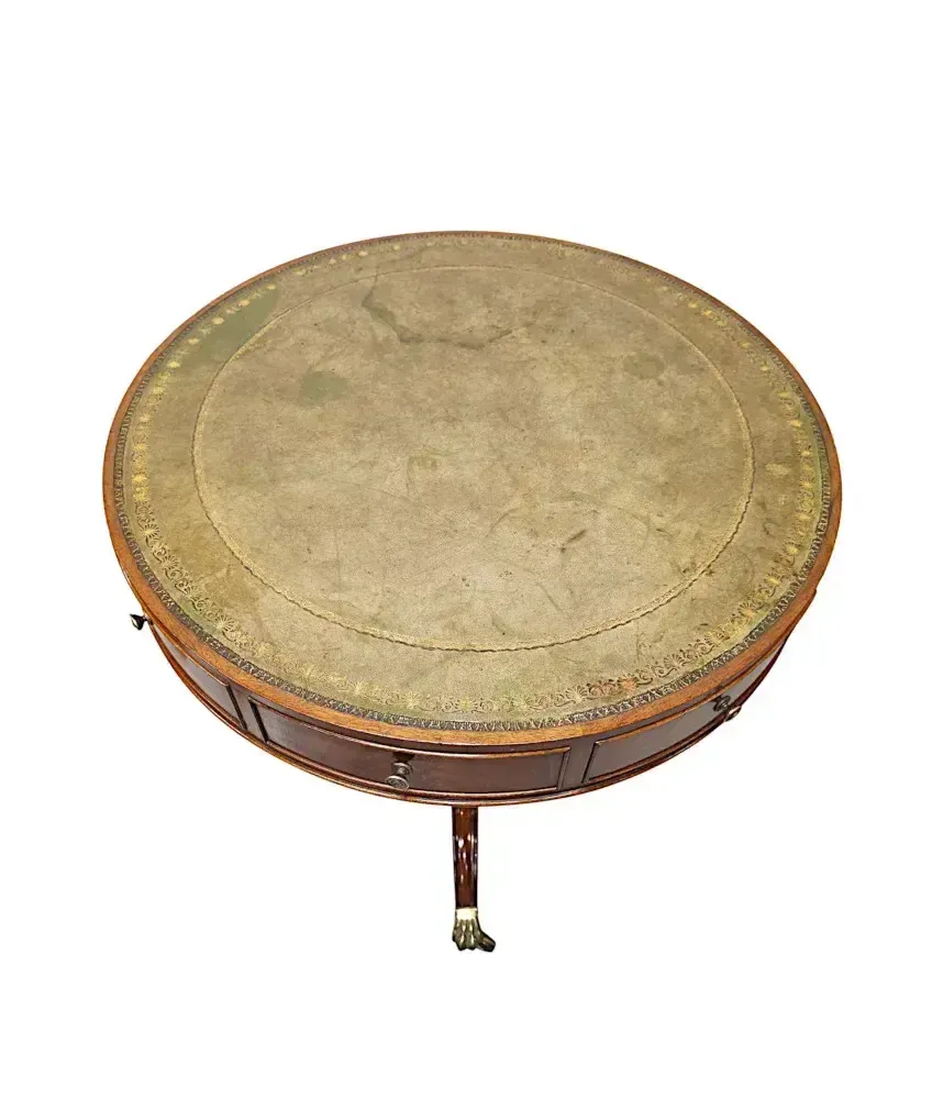 A Stunning Early 20th Century Leather Top Revolving Drum Table photo buy