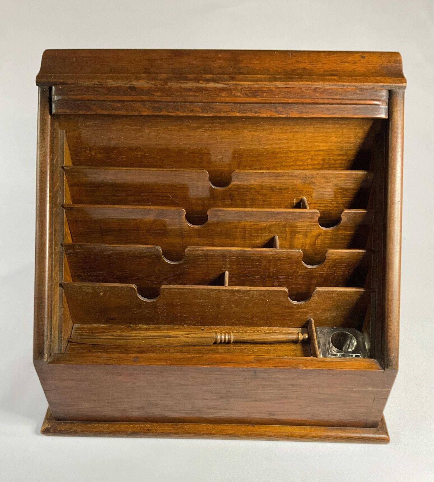 Antique Edwardian Golden Oak Tambour Stationery Cabinet – C. 1900 photo vinterior
