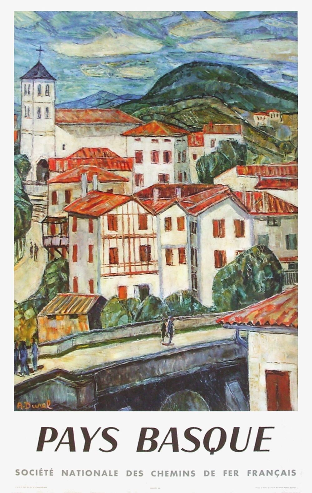 Auguste Durel Vintage Poster Poster Poster Basque Country France 1964 Sncf Draeger