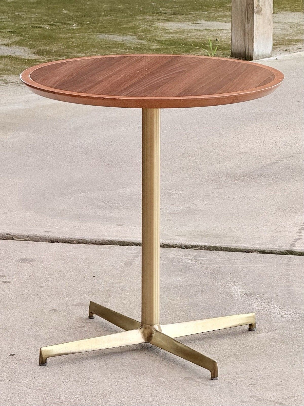 photo buy Pedrali Italy Modern Side Table Mahogany Finish & Antique Brass 4 Star Base