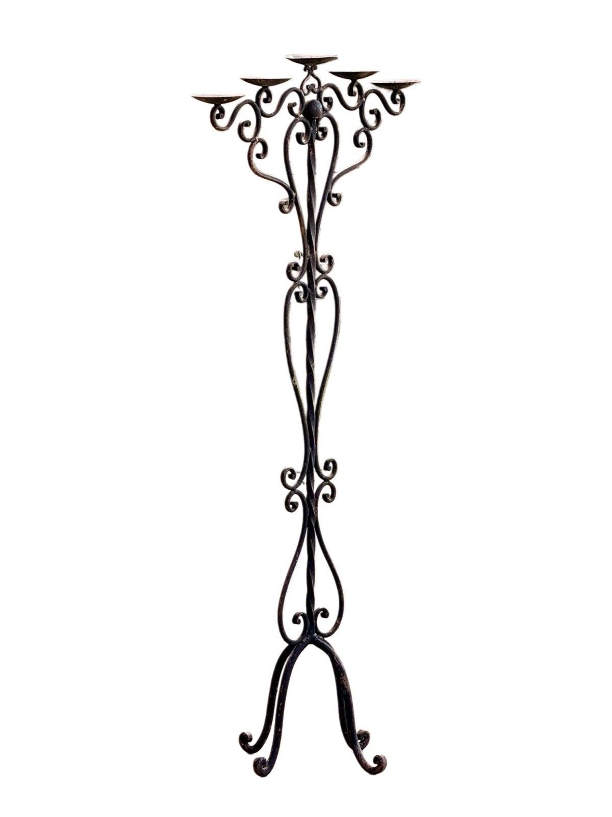 19th Century English Wrought Iron 5 Arm Pricket Candle Tree Candelabra H135cm photo vinterior