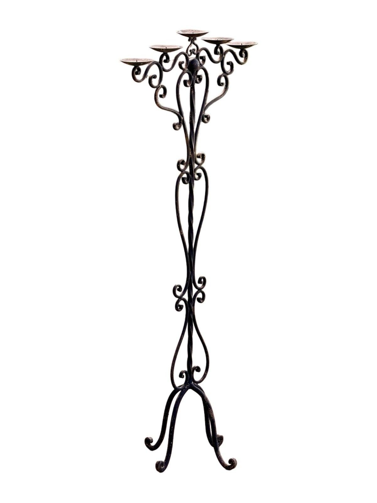 photo furniture 19th Century English Wrought Iron 5 Arm Pricket Candle Tree Candelabra H135cm