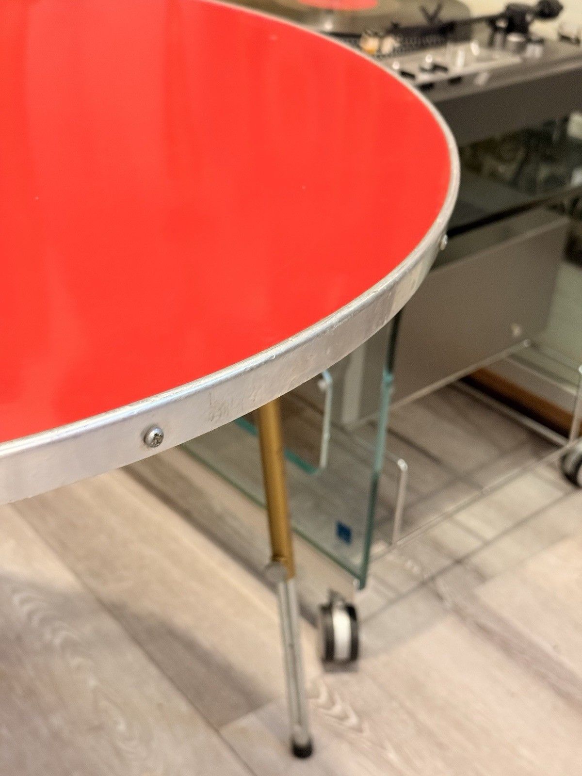 photo furniture Vintage Lafuma Red Oval Folding Camping Table Height Adjustable French