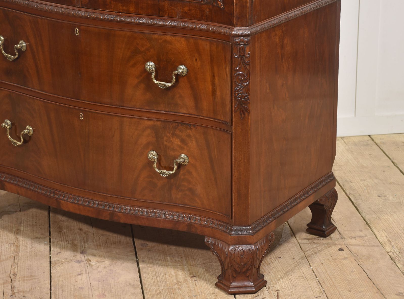 Figured Mahogany Tallboy Linen Press With Carved Detail photo 3174.0