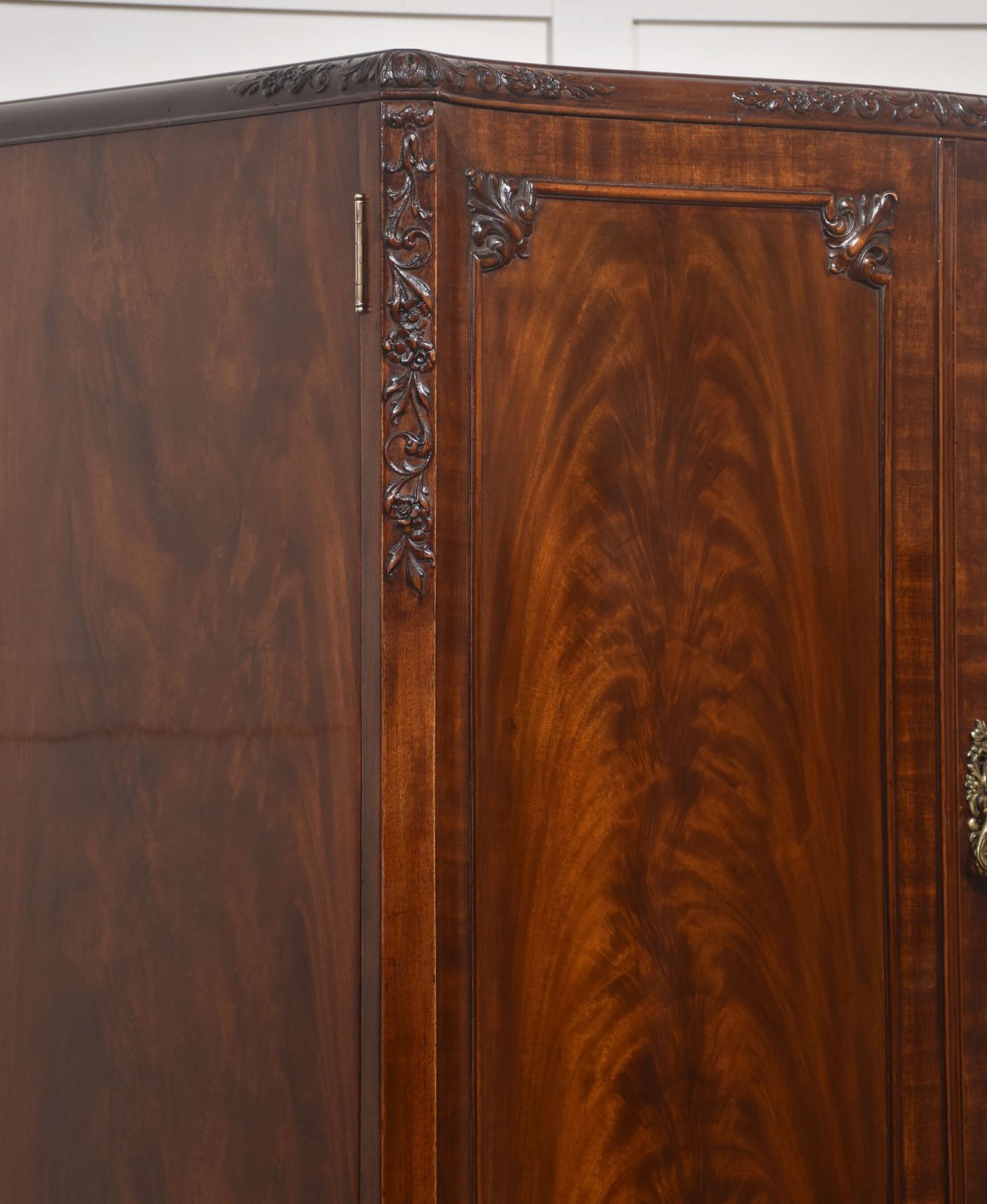 Furniture Figured Mahogany Tallboy Linen Press With Carved Detail photo