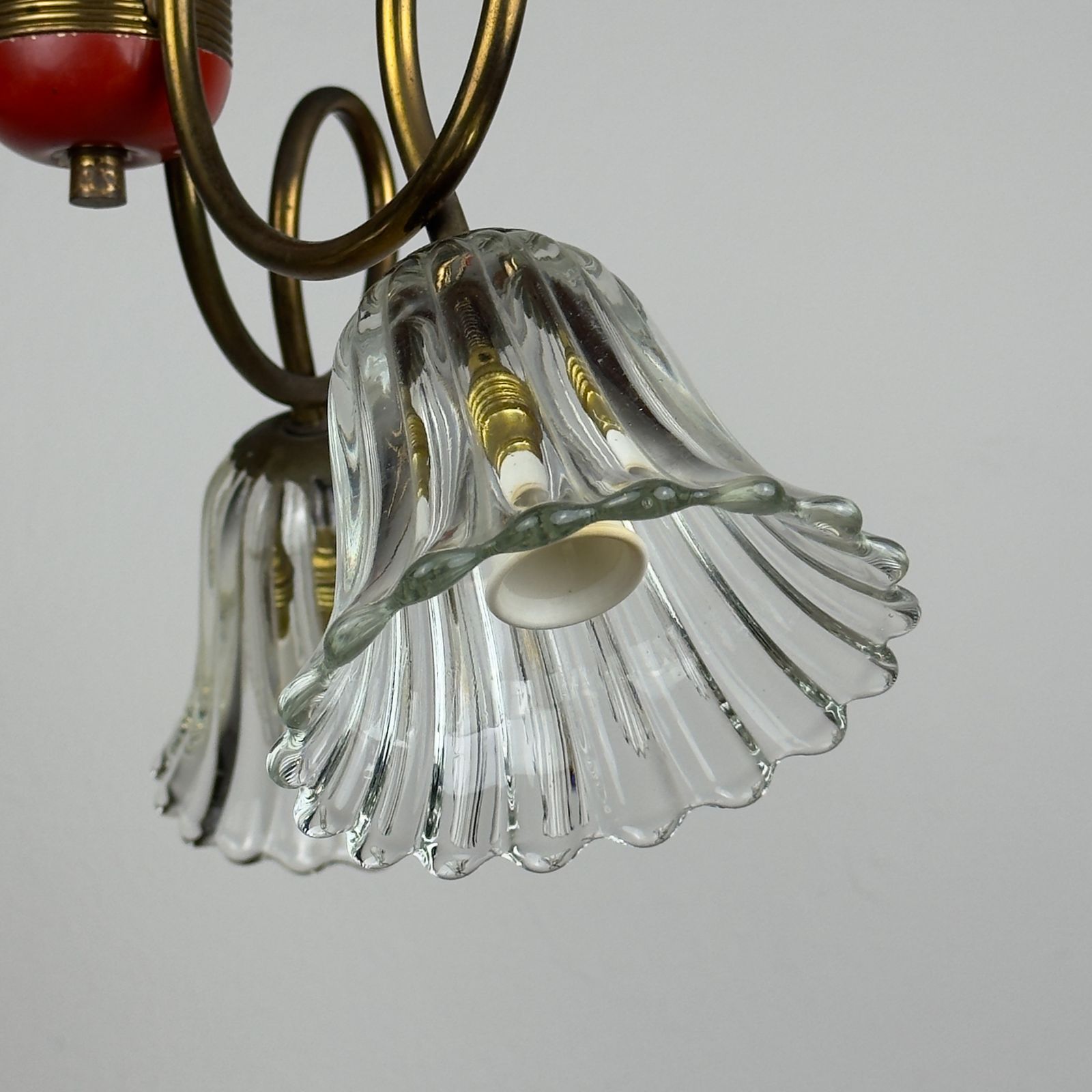 Vintage Murano Glass And Brass Chandelier, Italy 1950s photo for sale