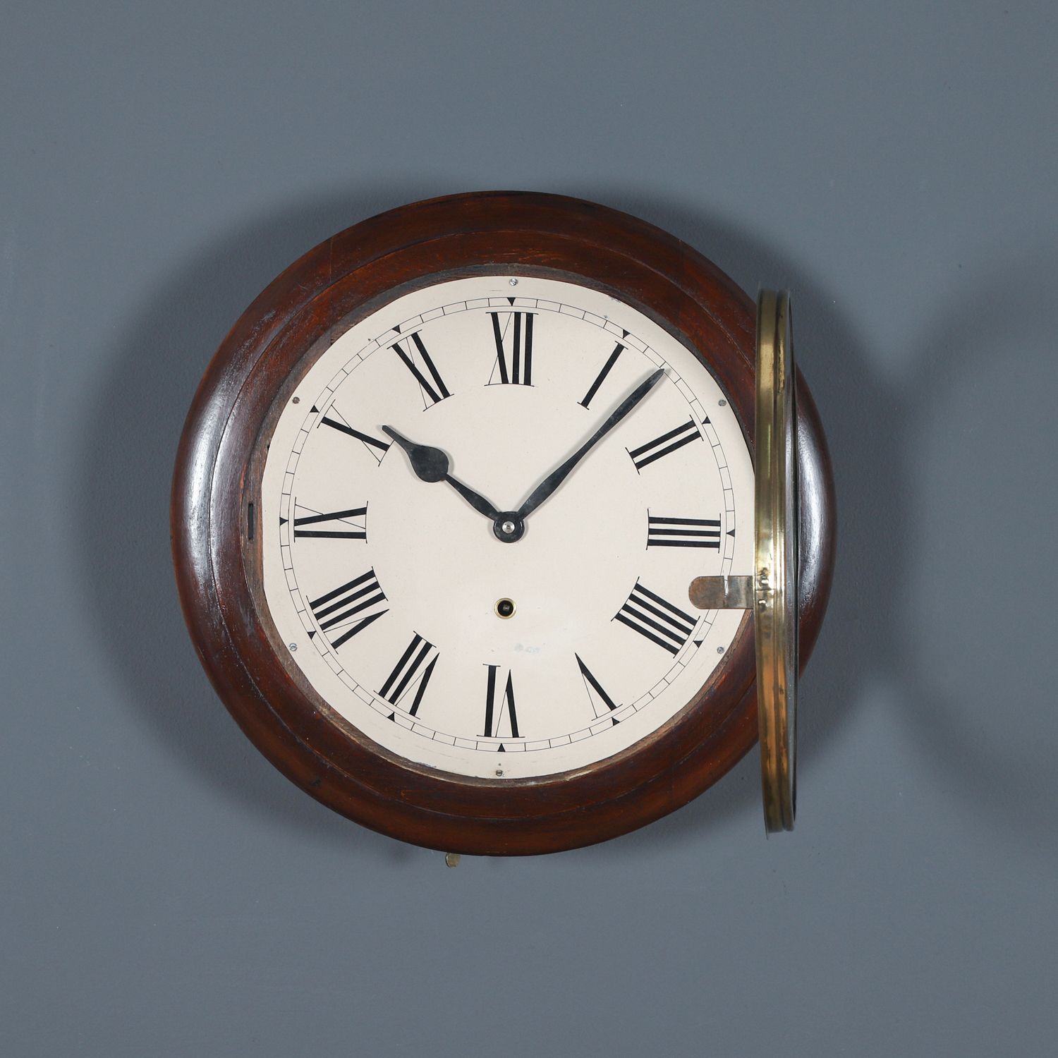 Antique 16" Mahogany Kitchen / Railway Station / School / Kitchen Round Dial Wall Clock (Timepiece) photo furniture