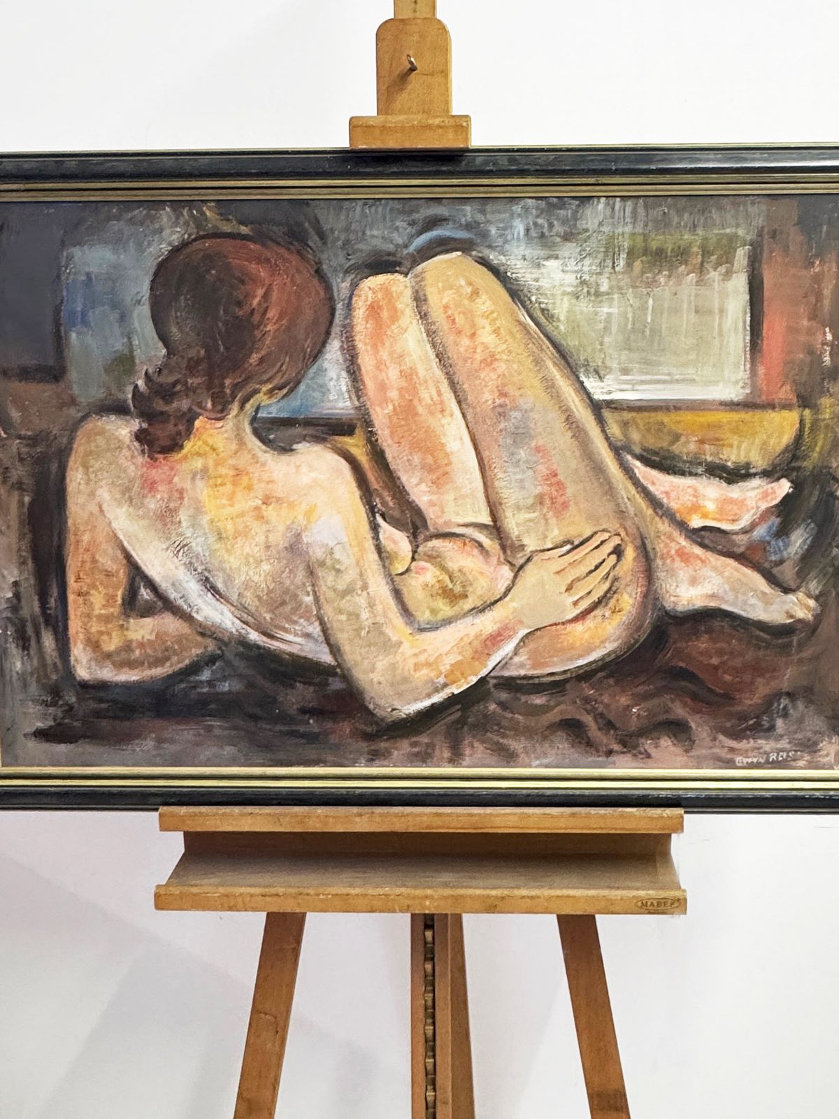 Large Mid Century Reclining Female Nude Oil Painting By Gwyn Rees