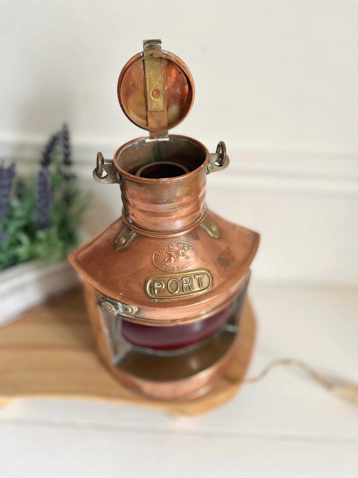 Vintage Ships Lantern, Tung Woo Hong Kong, Port Lamp, Copper Lamp photo buy