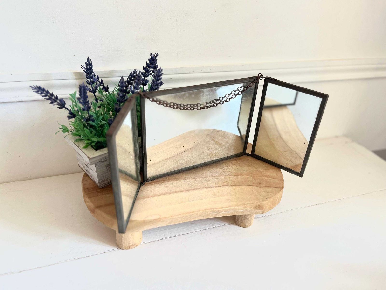 Antique French Triptych Mirror: Country Village Scenes, Barbers Mirror photo furniture