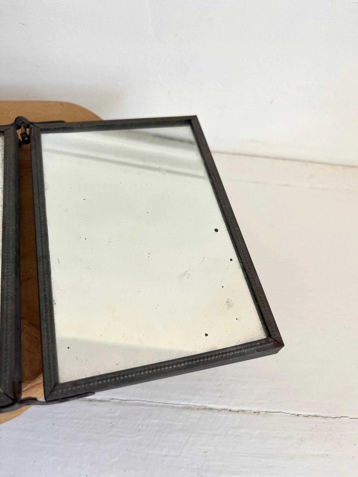 Miroir triptyque d'époque, scènes de village et de campagne françaises, miroir de barbier photo vintage