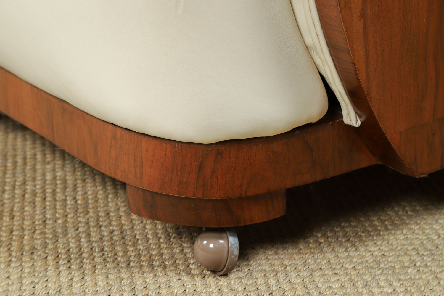 photo buy English Art Deco Three Piece Walnut & Leather Cloud Shape   Pair Of Armchairs & Sofa Couch (Circa 1930)