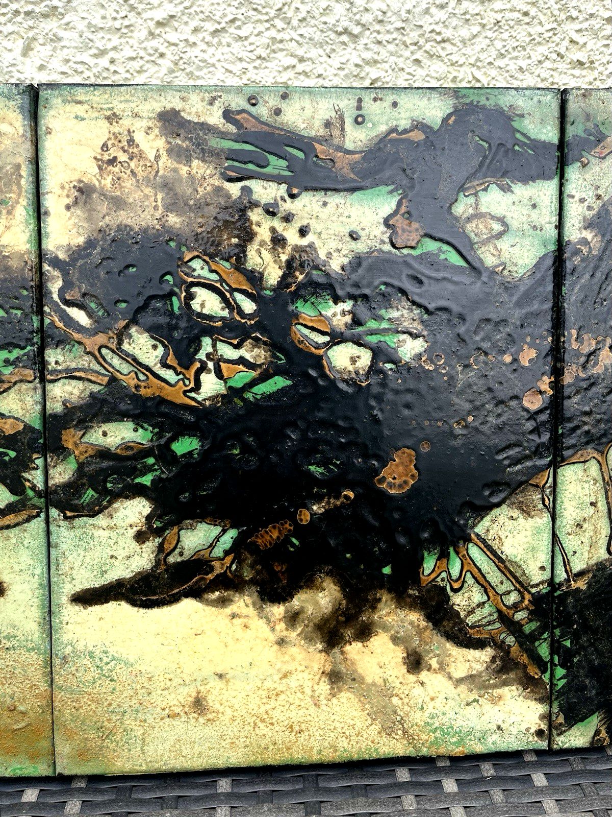 Large Vintage 60's Abstract Triptych Panel Painting Mid Century Modern Brutalist photo Art