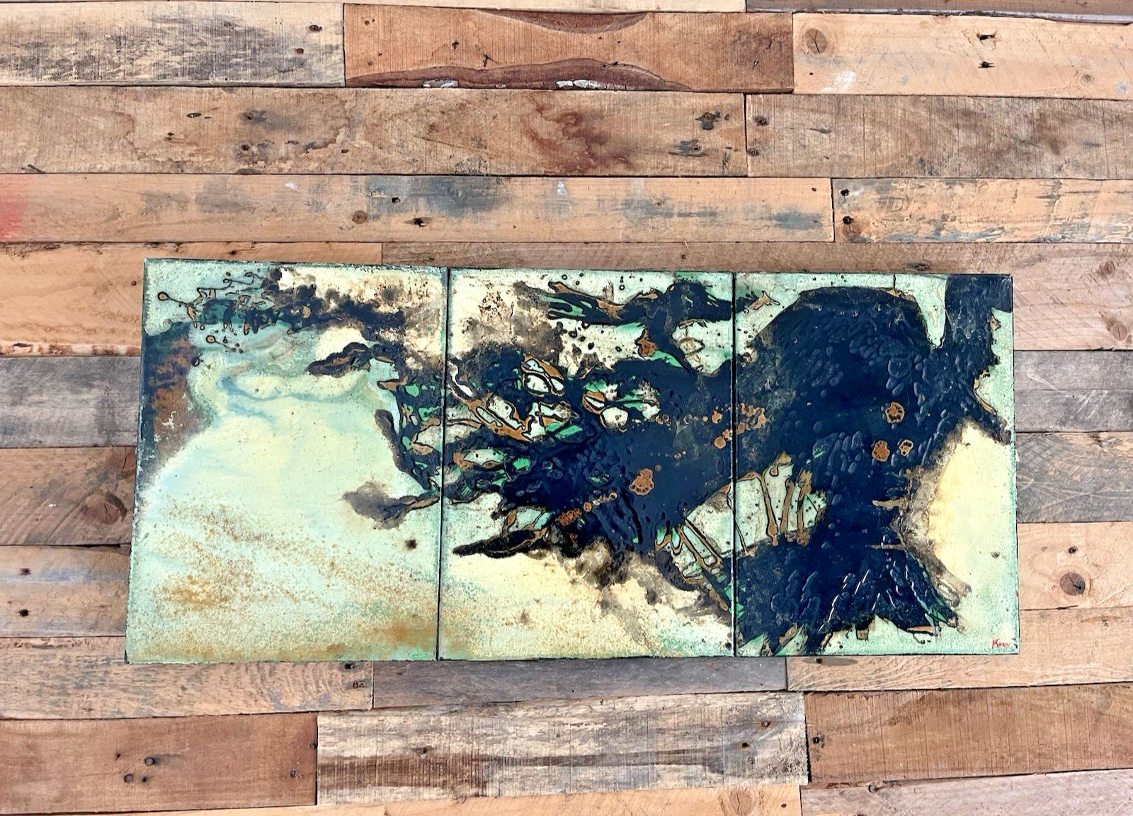 photo furniture Large Vintage 60's Abstract Triptych Panel Painting Mid Century Modern Brutalist