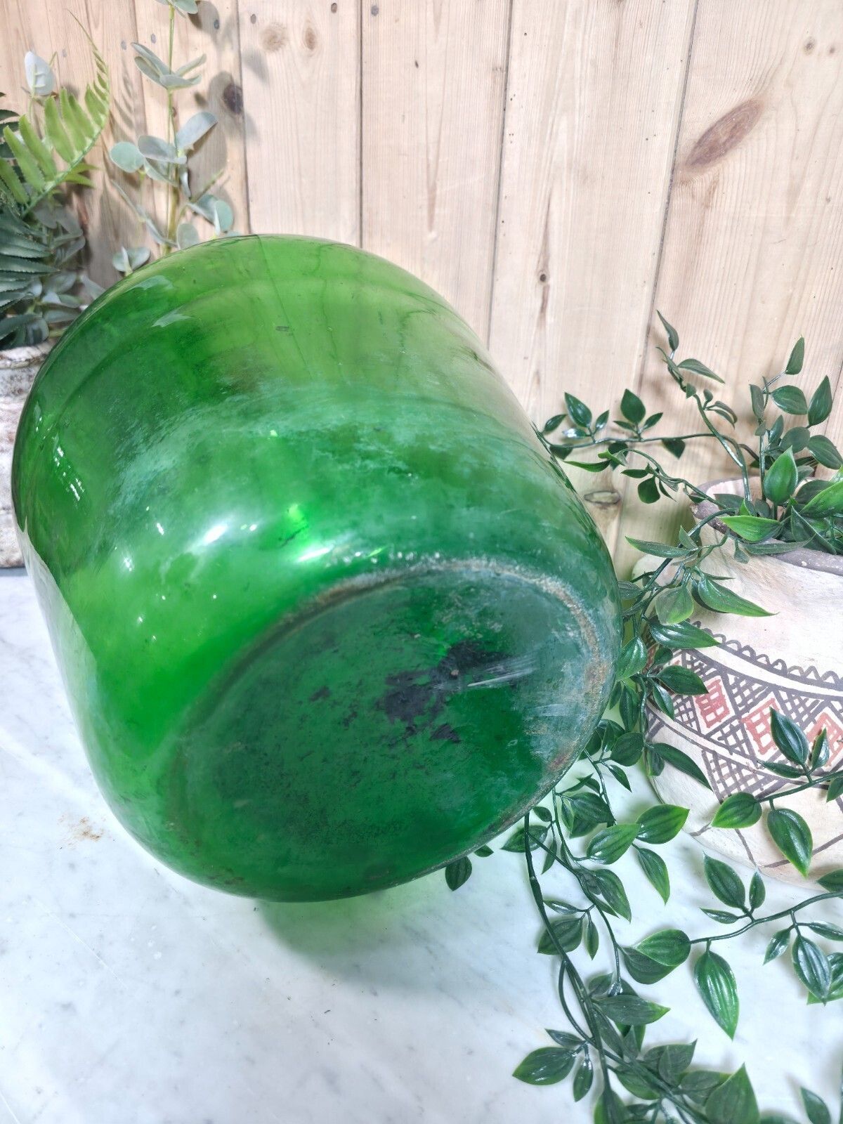 Vintage Rustic French Large Green Hand Blown Glass Demijohn Carboy Wedding Prop photo buy