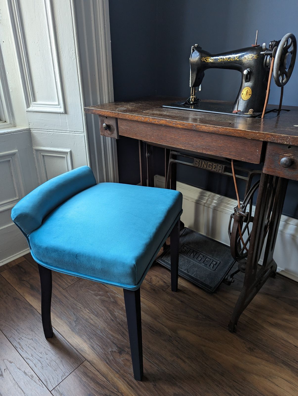 Blue Velvet Dressing Table Chair photo 180.0