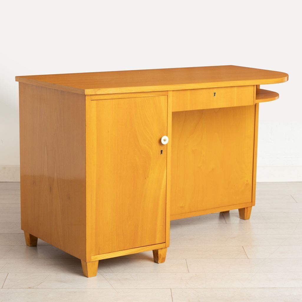 Swedish Desk In Elm With Cupboard & Shelves On Reverse C.1940 photo furniture