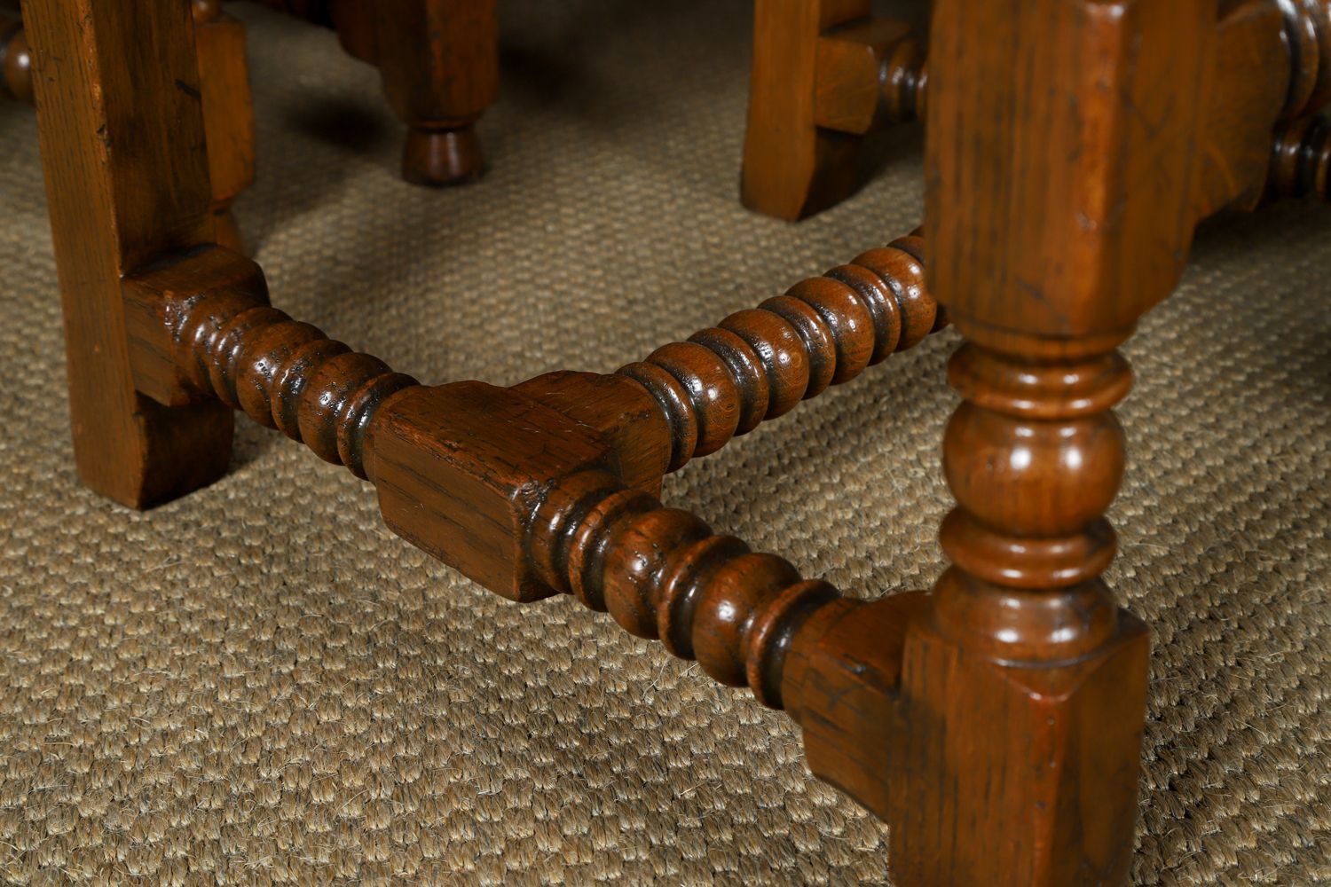 photo for sale English 17th Century Style Set Of Ten 10 Oak Upholstered High Back Kitchen Dining Chairs (Circa 1980)