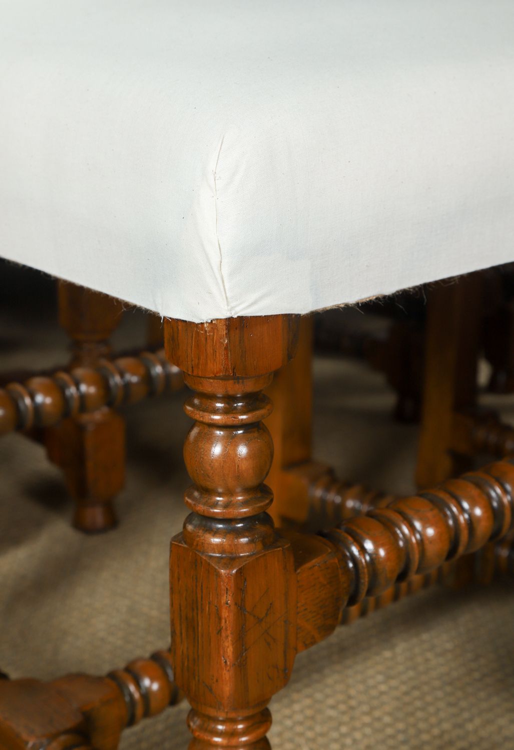 Furniture English 17th Century Style Set Of Ten 10 Oak Upholstered High Back Kitchen Dining Chairs (Circa 1980) photo
