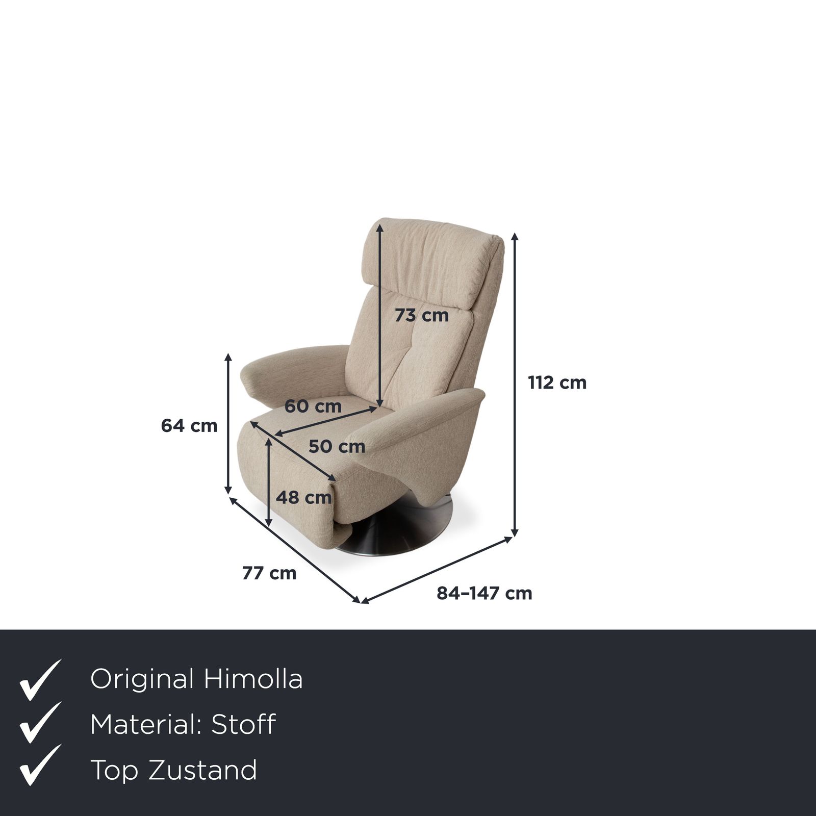 Himolla Fabric Armchair, Cream Beige, Electric Function With Lift Assist photo furniture