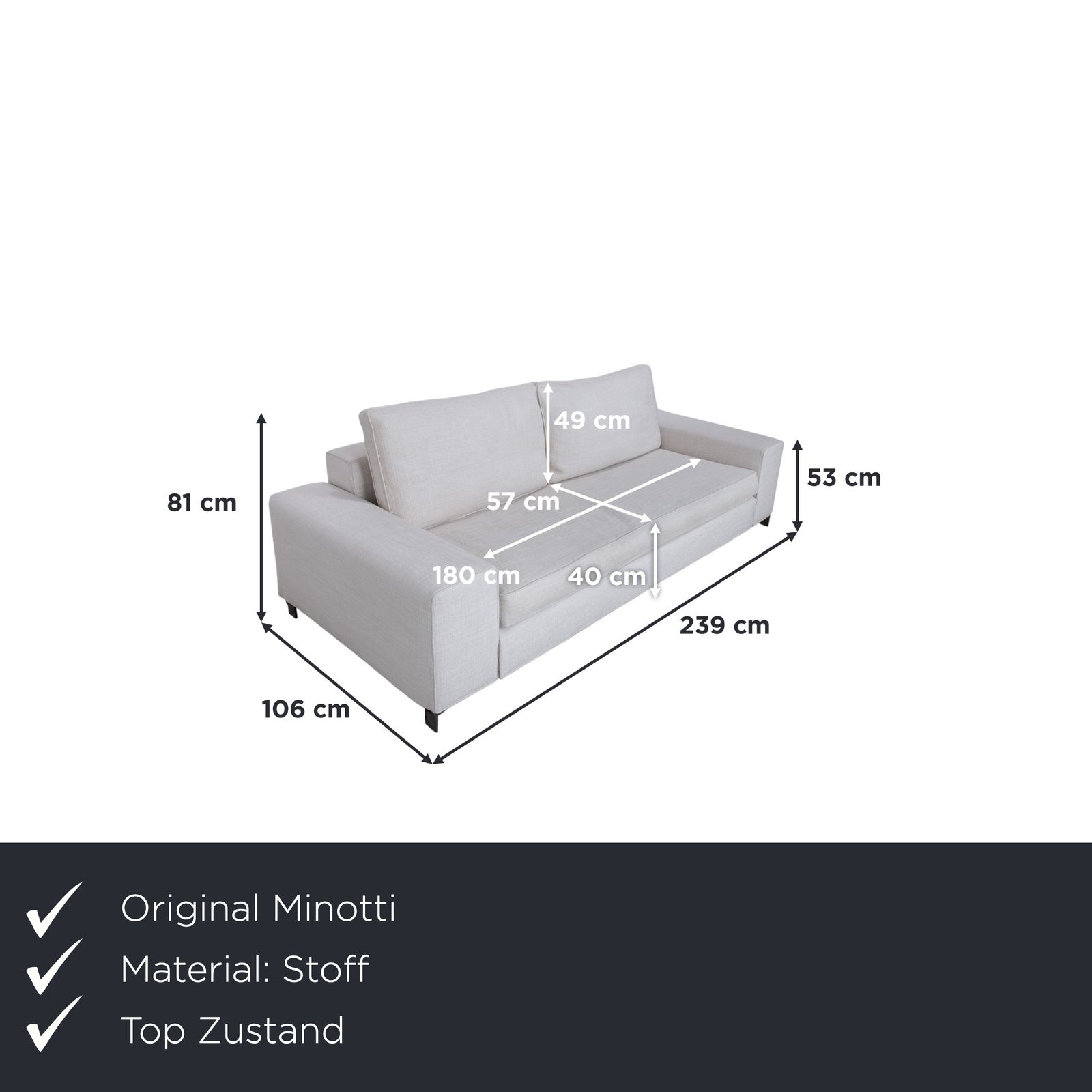 Canapé Minotti Williams 3 places en tissu, crème beige photo furniture