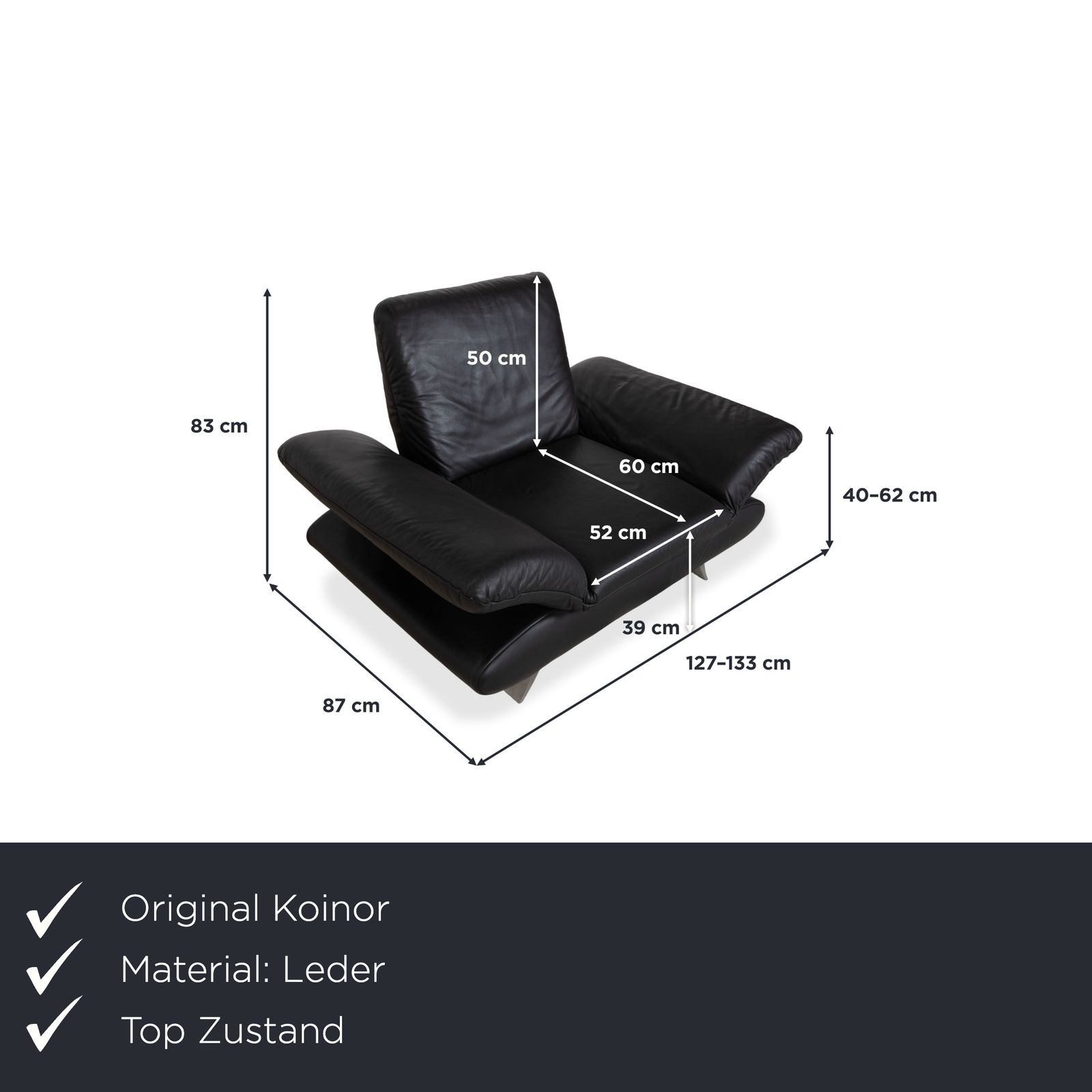 Canapé Koinor Rossini en cuir noir, fonction manuelle photo furniture
