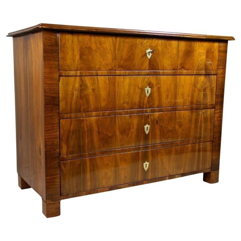 19th Century Nutwood Biedermeier Chest Of Drawers/ Commode, Austria, Ca. 1840 photo for sale