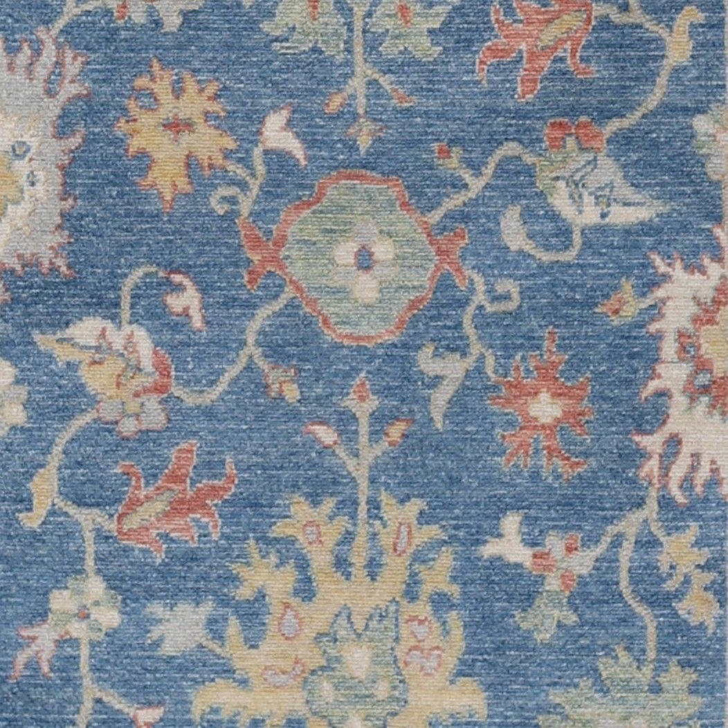2'5"X3'11" Modern Turkish Wool Accent Rug, Blue Floral Pattern Oushak Floor Covering photo vinterior