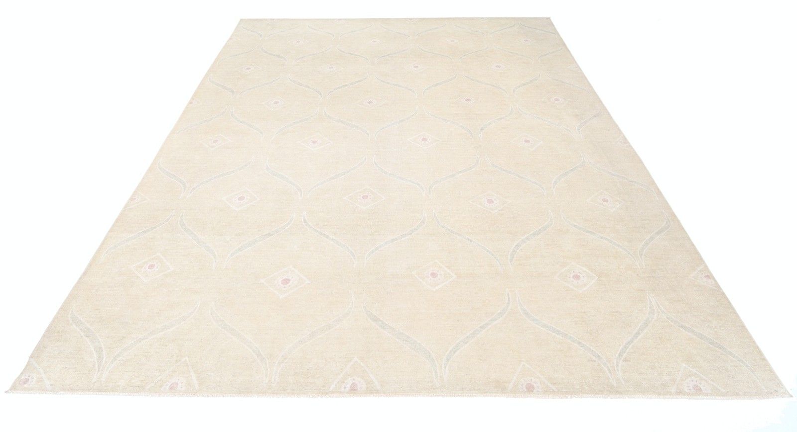 10x13.5 Ft Handknotted Geometric Turkish Rug, Decorative Beige Wool Carpet photo Textiles