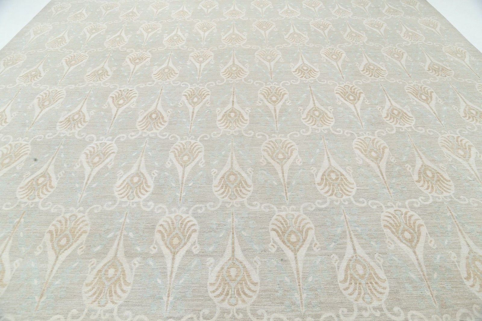 11,7x14,6 ft handgeknoopt beige groot vloerkleed, herhalend ornamenteel motief photo 9867.0