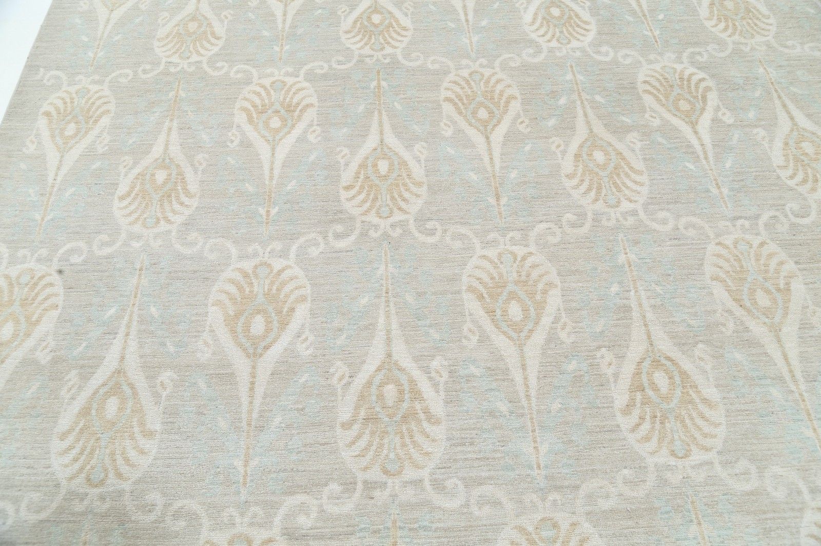 11,7x14,6 ft handgeknoopt beige groot vloerkleed, herhalend ornamenteel motief photo vinterior