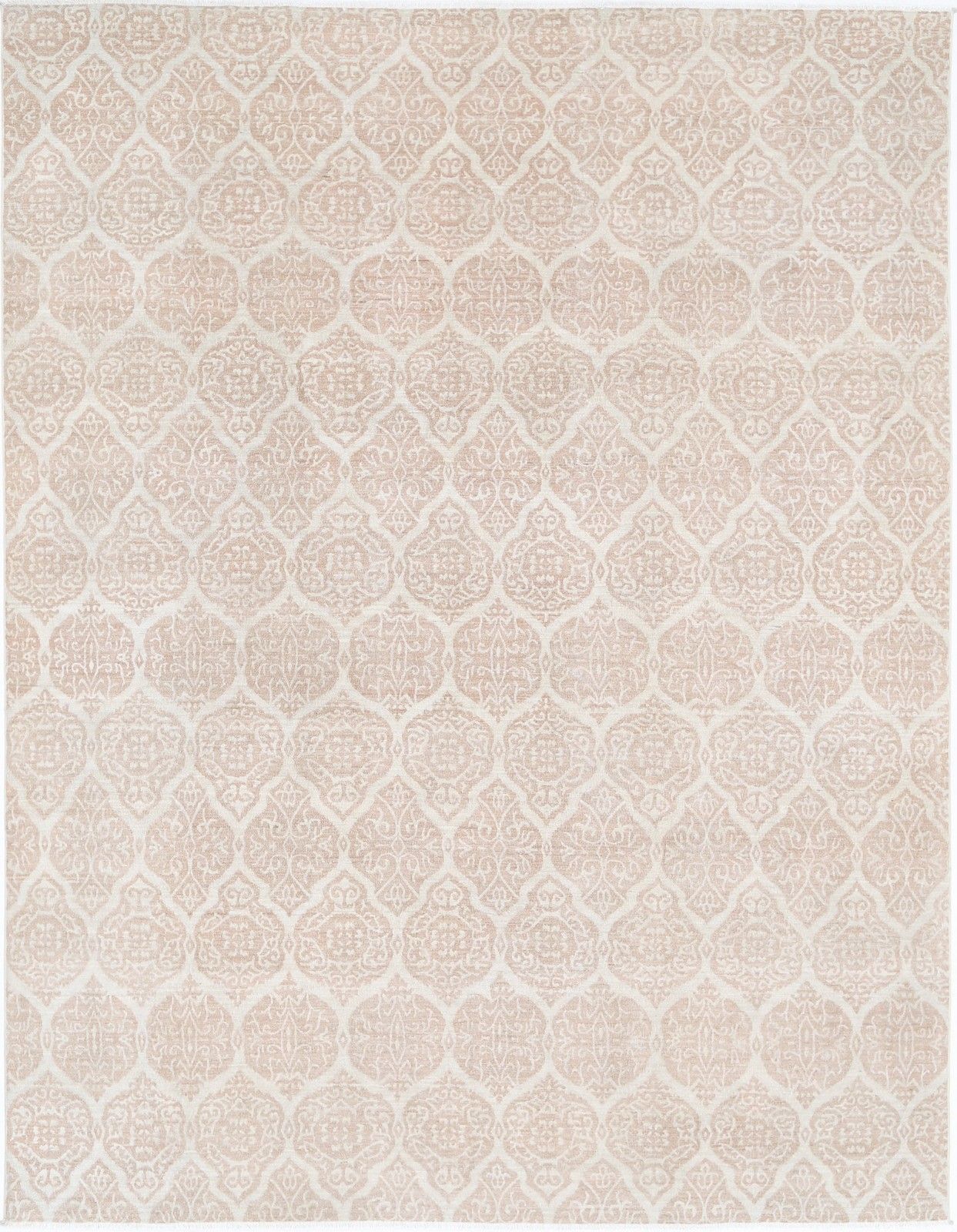 8.8x11.3 Ft Hand Knotted Trellis Rug, Beige Area Rug, Ornamental Pattern Carpet