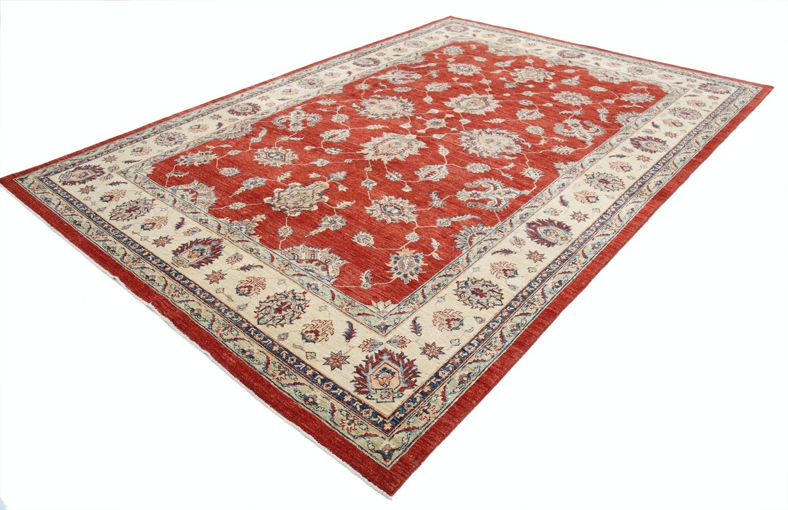 8,3x11,7 ft Handgeknoopt Rood Vloerkleed met Ivoorkleurige Rand, Traditioneel Bloemmotief photo furniture