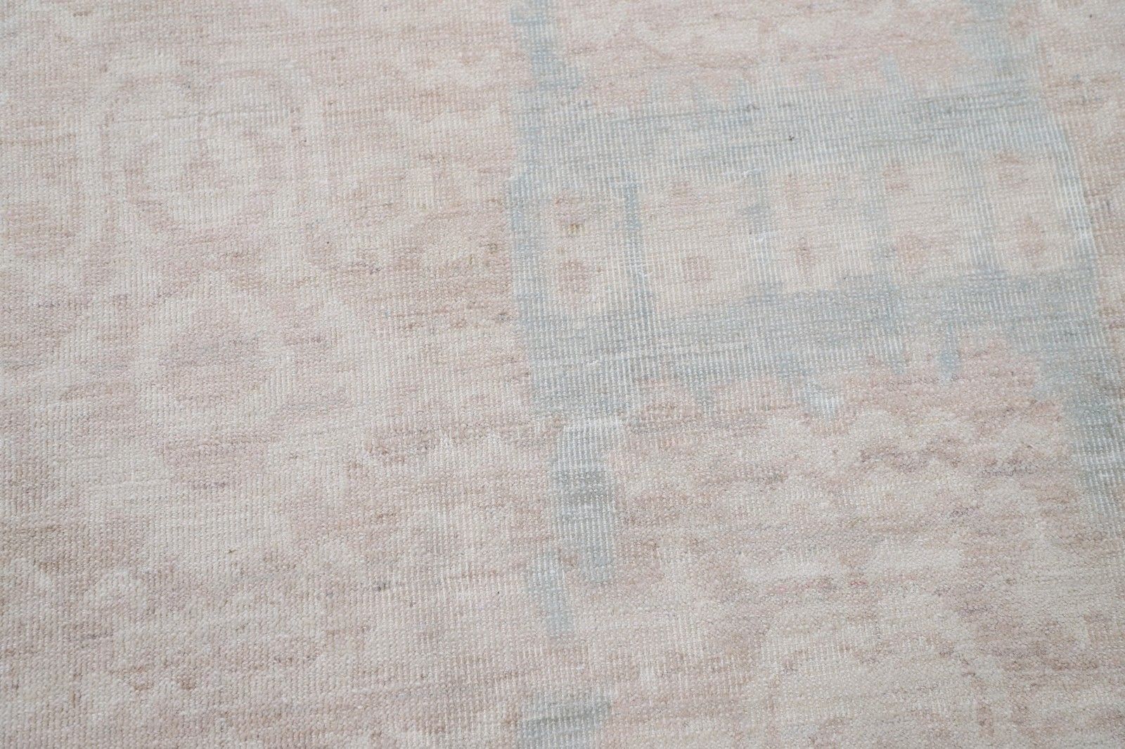 Handgeknoopt vloerkleed 242 x 305 cm, roze en lichtblauw geometrisch patroon, voor woonkamer photo Textiel