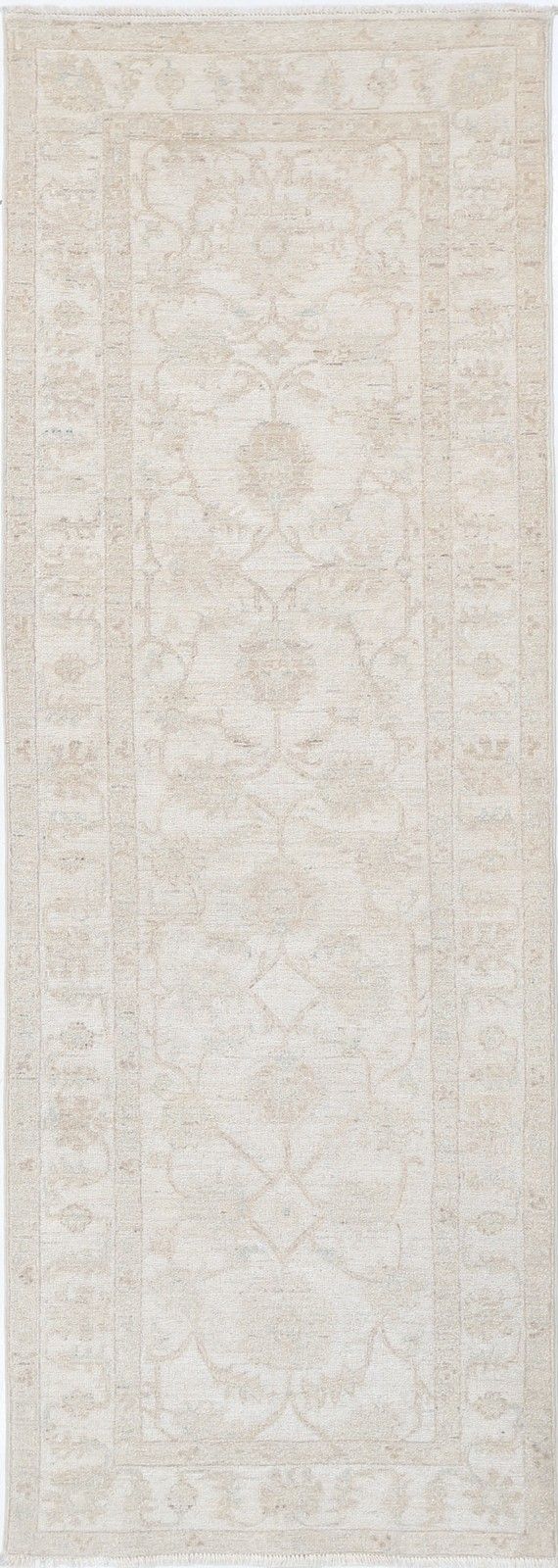 2,6 x 7,8 ft Handgeknoopt Loper Tapijt voor Hal. Beige Corridortapijt. Wollen Keukentapijt