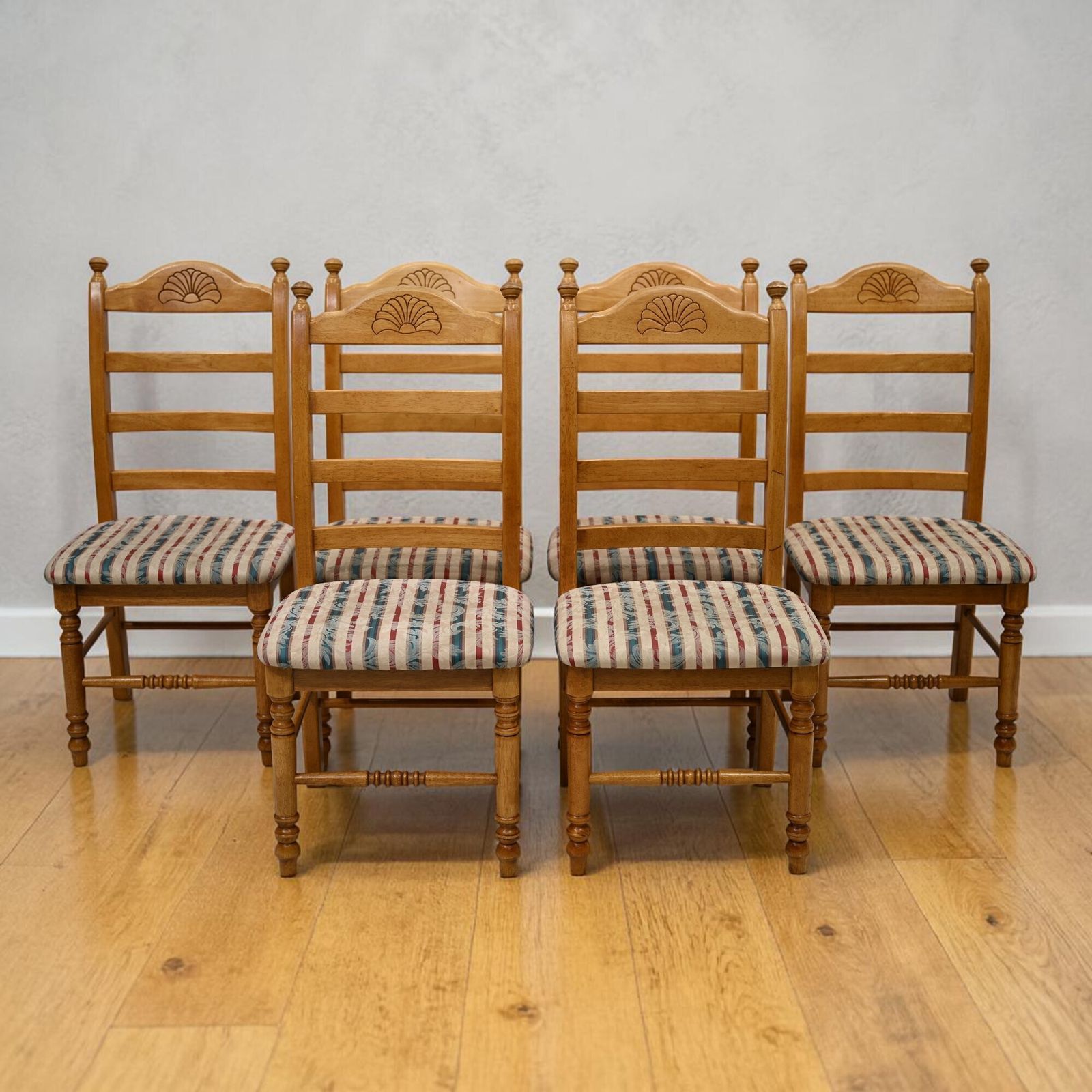 Set Of 6 Dining Chairs Ladder Back Country Beech Padded Seats Free Uk Delivery*